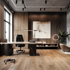 a photorealistic picture of a office space elegant modern and minimalistic 