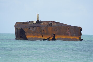 The shipwreck Mara Hope, an oil tanker, in the green ocean near Fortaleza Ceará, Brazil.