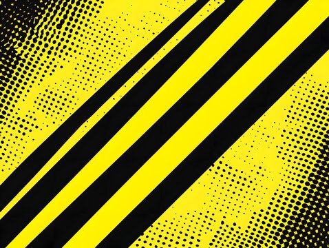Bold Yellow and Black Diagonal Stripes: A dynamic abstract graphic featuring bold diagonal black stripes against a vibrant yellow halftone background.  The design is energetic and visually striking. 