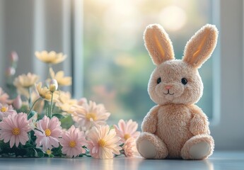 Obraz premium Cute Plush Bunny by the Window