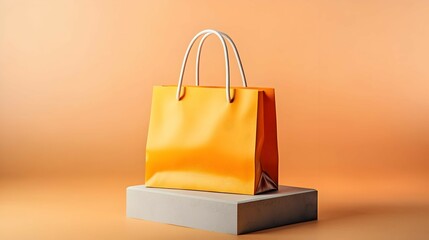 Orange Paper Shopping Bag On Concrete Platform