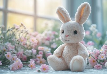 Obraz premium Cozy Bunny and Daisies in Soft Light