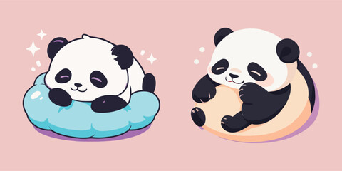 Adorable Sleeping Pandas Cartoon Vector Icon Illustration stickers
