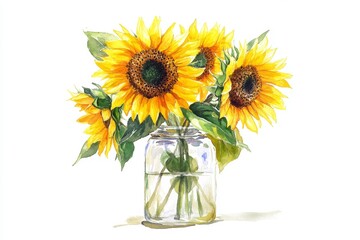 Obraz premium Watercolor sunflowers in glass vase