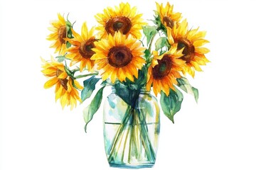 Obraz premium Watercolor Sunflower Bouquet in Glass Jar (1)