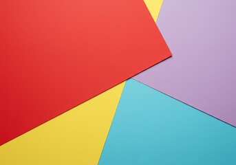 Layered paper background with translucent red, yellow, blue, and purple sheets. Bold pastel tones and overlapping gradients create a dynamic, vibrant, and modern artistic composition.