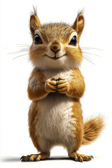 Obraz premium A small brown and white squirrel standing on its hind legs