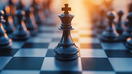 Black Chess King Piece Strategy Game Board Game Competition Leadership Success Powerful Business Challenge Victory Powerful King Strategic Move       