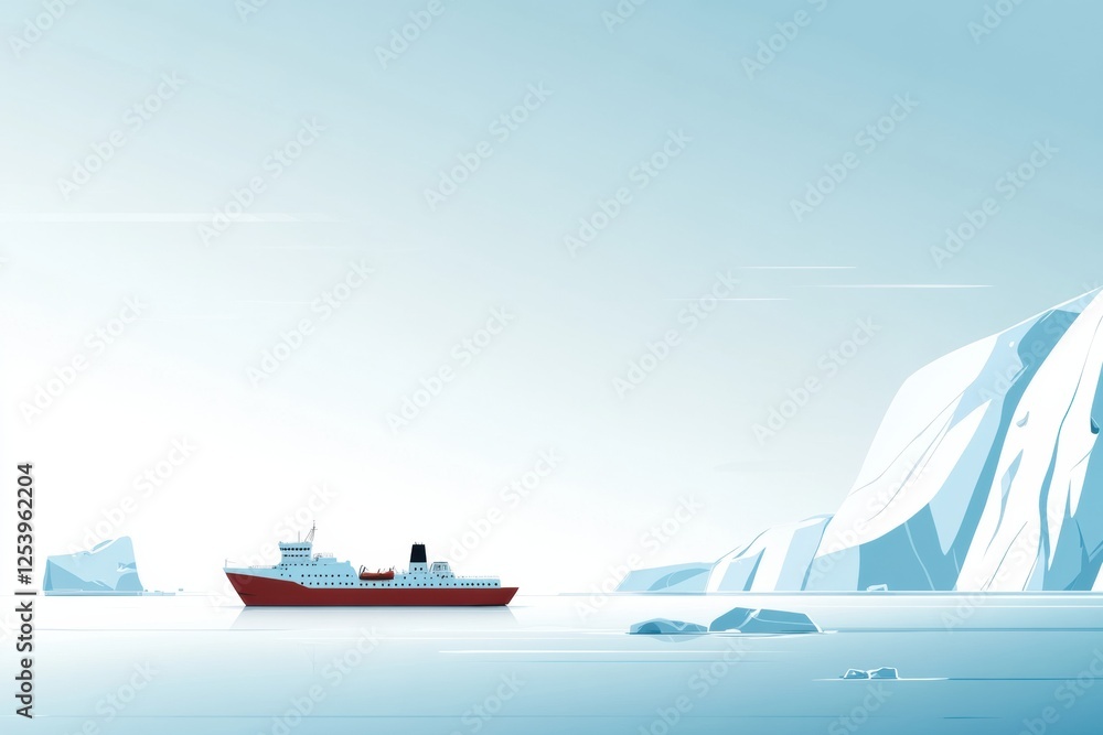 Aufkleber exploration ship navigating icy waters near majestic glaciers in a serene polar environment. generat
