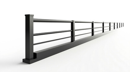 Naklejka premium Elegant Black Metal Fence with Decorative Posts on White Background, wrought iron fence