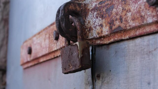 old rusty lock on the door 