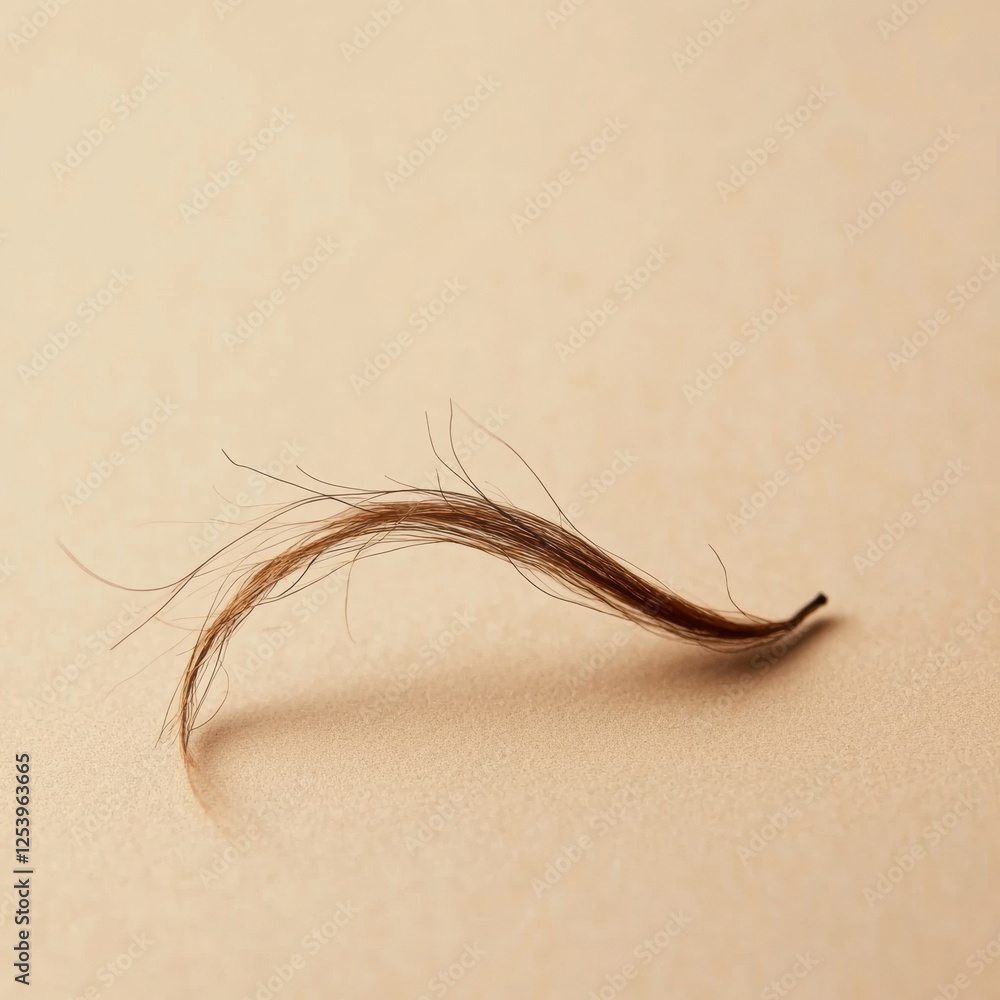 Poster macro shot reveals the intricate details of a broken strand of hair on a neutral background in soft 