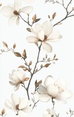 Delicate magnolia blossoms on light background, seamless pattern, floral design