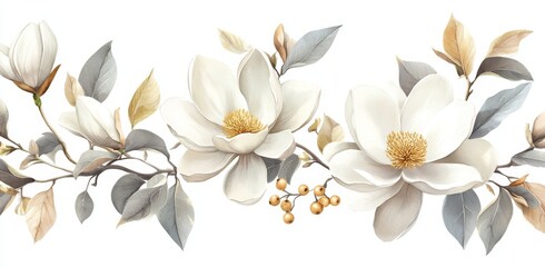 Delicate magnolia blossoms border design