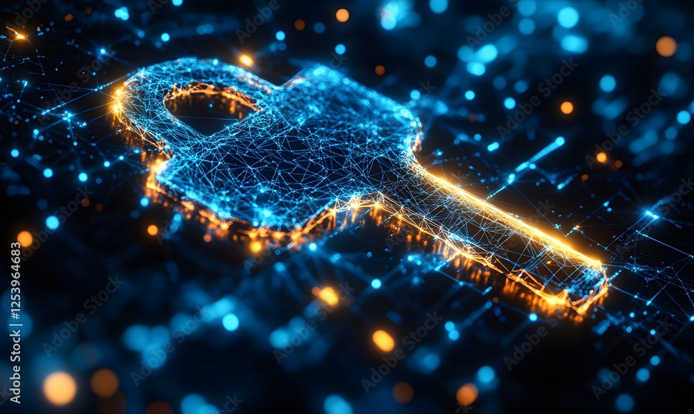 Aufkleber abstract digital key illustration with glowing lines and nodes on dark background