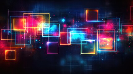 Obraz premium A vibrant abstract digital design featuring colorful squares and glowing elements.
