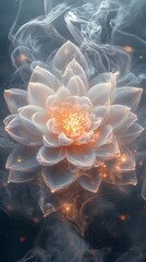 A dreamy blurred mandala in warm neutral tones, resembling soft smoke.