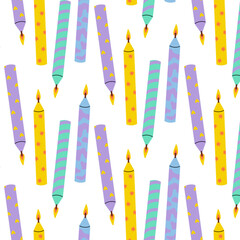 Colorful decorative candles create a festive atmosphere