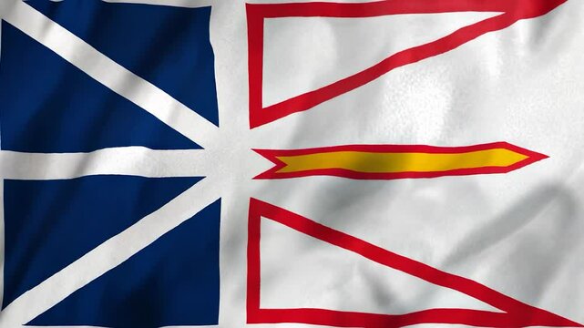 The flag of Newfoundland and Labrador waving proudly in the wind, symbolizing provincial pride and patriotism for Provincial Day and Canada Day.
