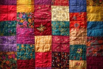 This image displays a vibrant patchwork quilt featuring various rich colors and intricate patterns, creating a warm and inviting texture perfect for home decor inspiration.