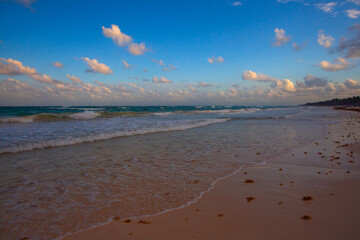 Beautiful Carmen beach during t sunset   in Tulum, Yucatan, Mexico