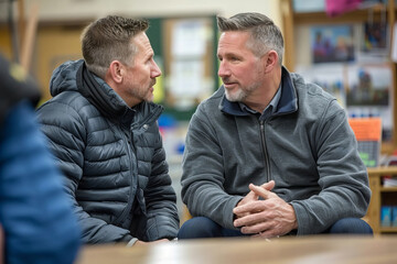Two Men Engaged in Conversation During Adoption Agency Interview