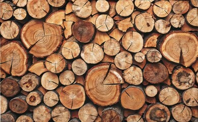 The unique texture of stacked firewood creates a unique background for your interior