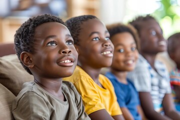 Close-up of a person teaching sign language to diverse students on a sofa at home