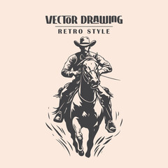 Cowboy Riding Horse Retro Style Stock Vector Illustration