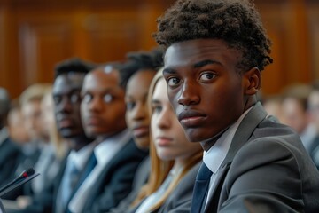 Obraz premium Businesspeople watching a young businessman present in a meeting