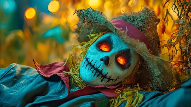 close up of a halloween pumkin on halloween background, scarry halloween scenery