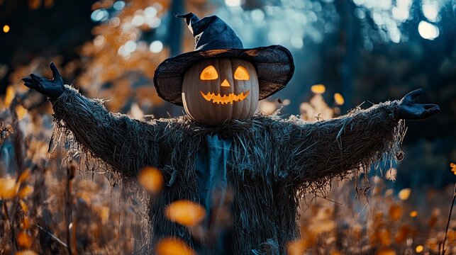 close up of a halloween pumkin on halloween background, scarry halloween scenery