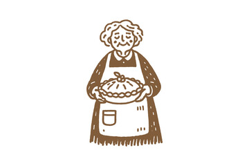 Hand-drawn minimalistic grandma with pie	