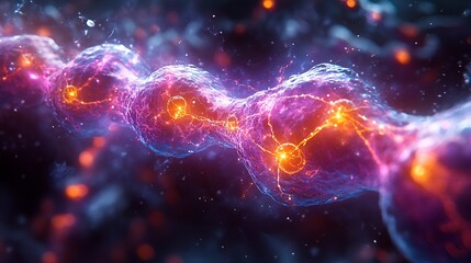 Scientific representation of molecular interactions with vibrant hues and energetic connections