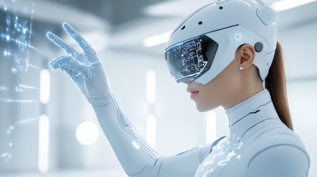 A person in a high tech suit controlling a digital twin of themselves in an AI powered metaverse, symbolizing the future of virtual identity