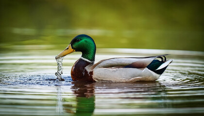 mallard duck drinking water sluggish movement