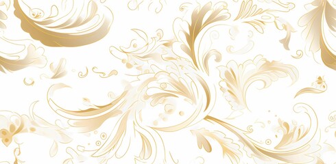 Seamless pattern with paisley gold foil line art