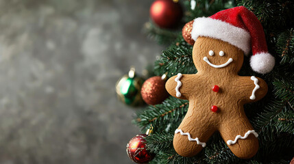 Gingerbread Man Ornament On Christmas Tree
