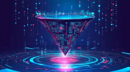 Abstract Digital Funnel Technology Background Futuristic Neon Pink Blue Data Visualization Modern Design Innovation Graphic Illustration Digital Art  