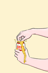 hands opening a beer can 