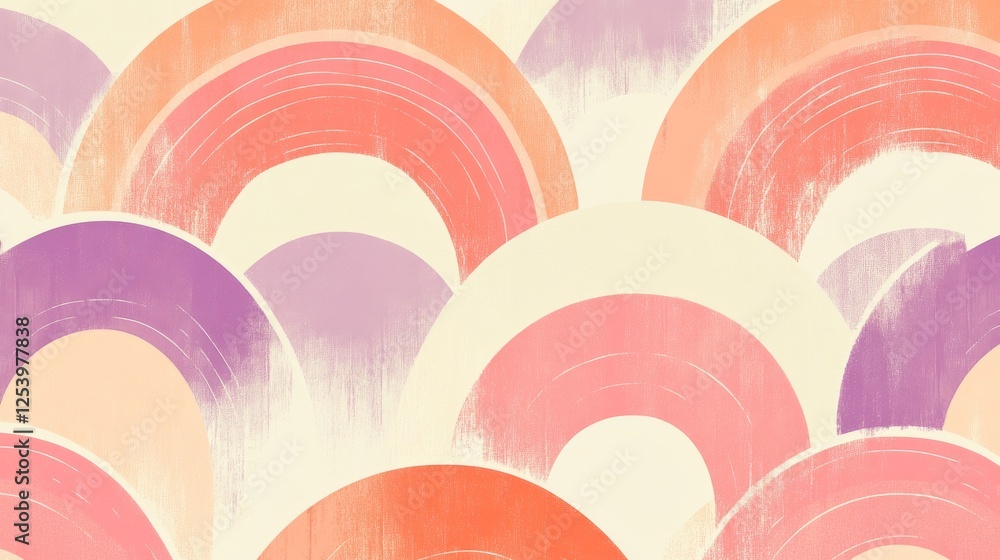 Poster abstract pattern with overlapping semicircles in pastel shades