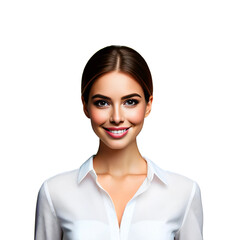 young happy business woman in a white shirt on transparent background, Image for business concept