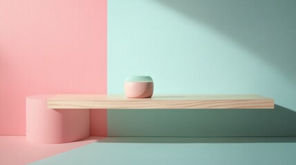 Minimalist pastel interior with geometric furniture