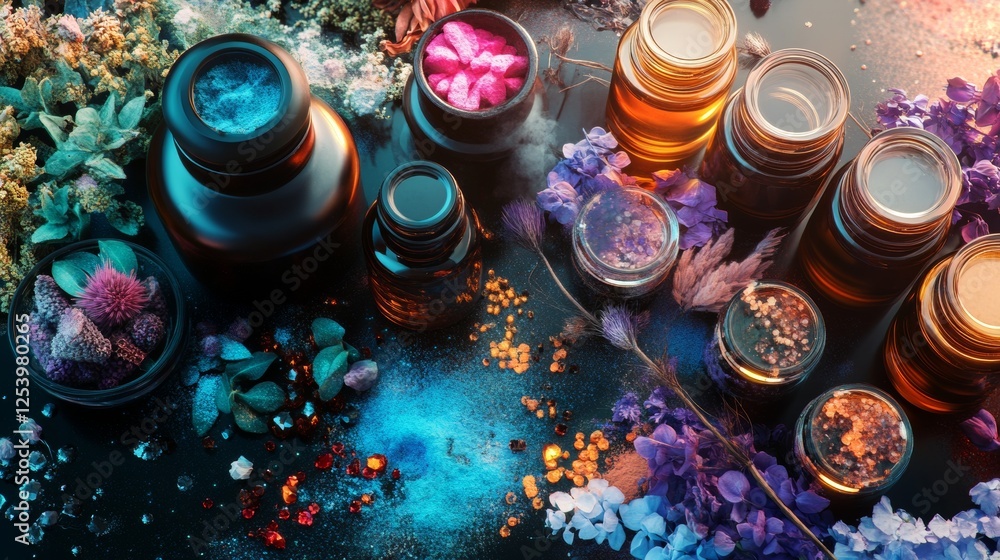 Canvas Prints Colorful jars and powders in a magical artistic setup