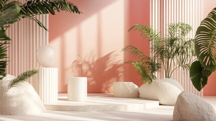 Modern minimalist decor with plants in pastel setting
