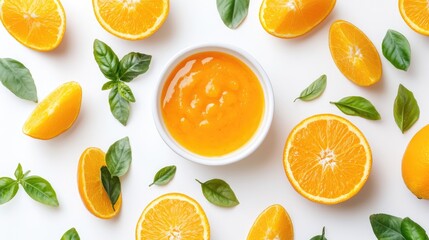 Zesty Citrus Sauce: Tangy Orange Sweet and Sour Delight in a Bowl Against a Clean White Backdrop