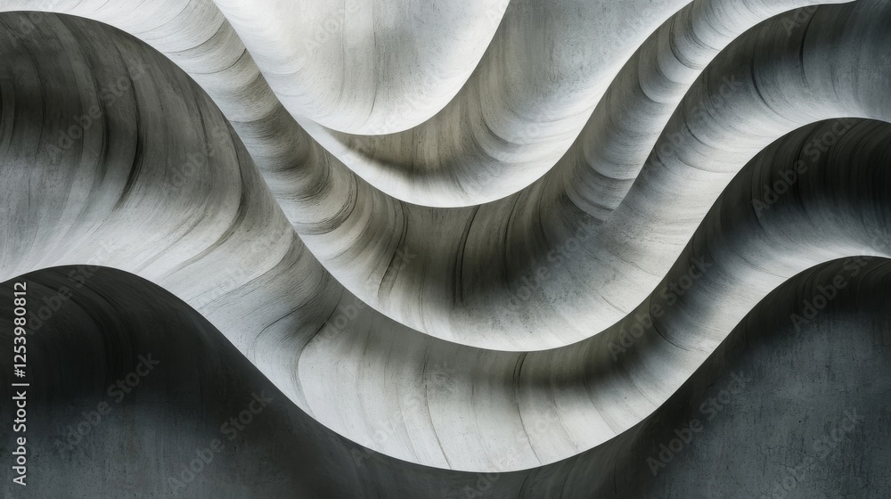Poster abstract undulating concrete structure featuring smooth rhythmic shapes