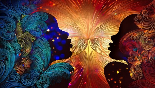 two ladies abstract colorful background