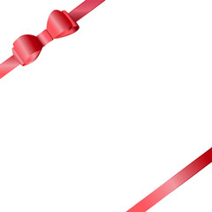 Red celebrative ribbon isolated on white background. Beautiful decorative element. Vector illustration.