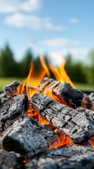Crackling fire sounds create warmth and ambiance outdoor gathering close-up shot summer evening nature vibes